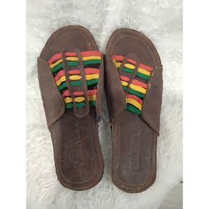 Ethiopia Genuine Leather Rasta Slide Sandals Brown Red Yellow Green Mens Womens